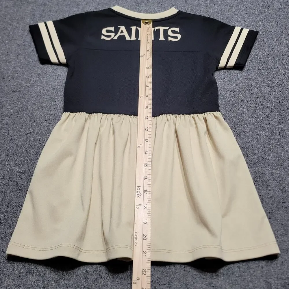 New Orleans Saints Dress Girls Medium 5/6 Black Gold NFL Football Pleated